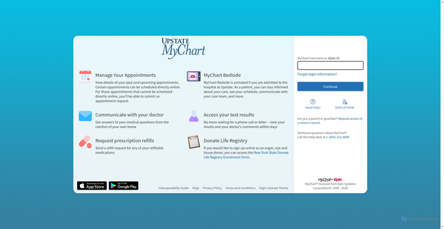 Security scan screenshot of https://mychart.upstate.edu