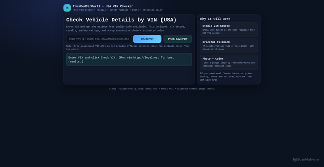 Security scan screenshot of https://vin-checker-carpart-qt46vg7tsn.edgeone.app/
