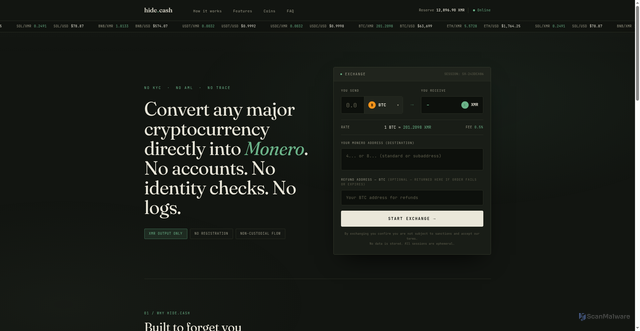 Security scan screenshot of https://hide.cash/