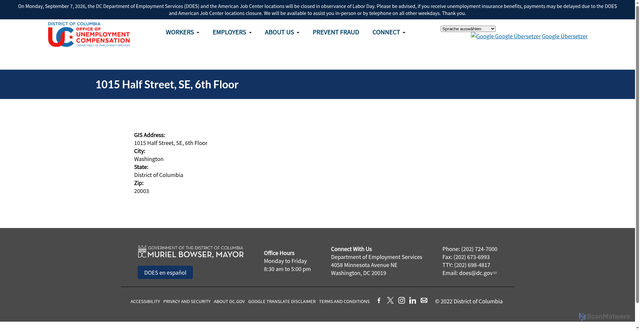 Security scan screenshot of https://unemployment.dc.gov/address/1015-half-street-se-6th-floor