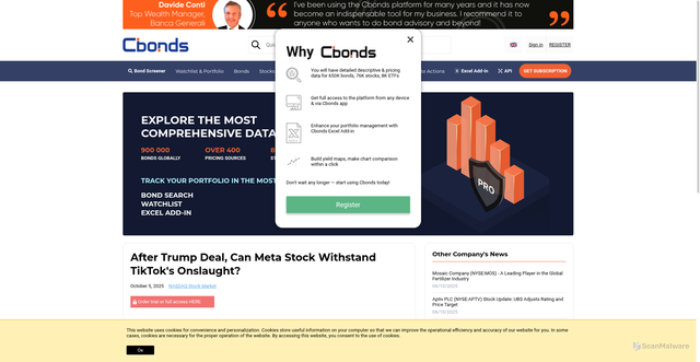Security scan screenshot of https://cbonds.com/news/3620351/