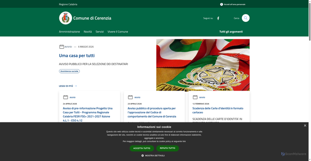 Security scan screenshot of https://www.comune.cerenzia.kr.it