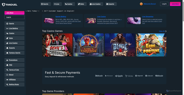 Security scan screenshot of https://fanduel.us.com/