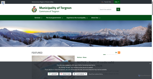 Security scan screenshot of https://www.comune.torgnon.ao.it/it-it/home