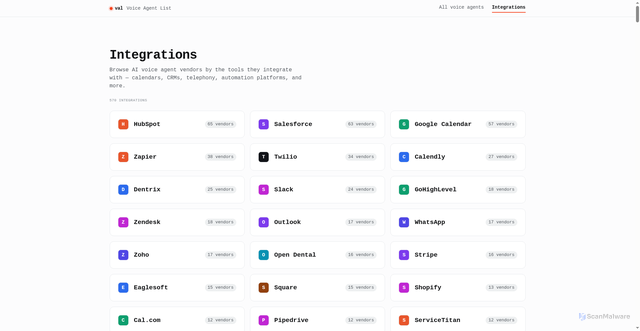 Security scan screenshot of https://voiceagentlist.com/integrations