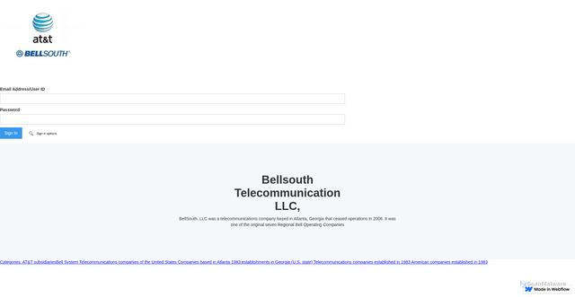Security scan screenshot of https://bellsouth-att-sign-in-5753b2.webflow.io/