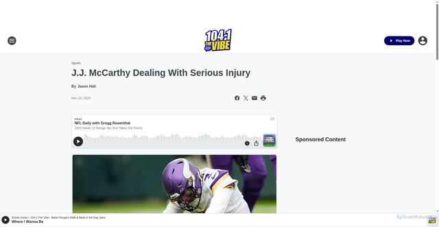 Security scan screenshot of https://1041thevibe.iheart.com/content/2025-11-24-jj-mccarthy-dealing-with-serious-injury/