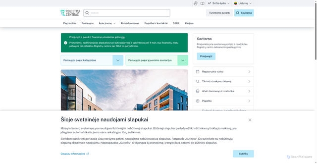Security scan screenshot of https://www.registrucentras.lt/