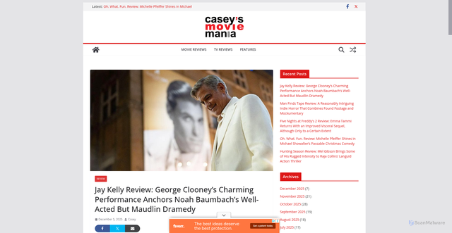 Security scan screenshot of https://www.caseymoviemania.com/jay-kelly-review/