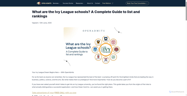Security scan screenshot of https://openadmits.com/blog/what-are-the-ivy-league-schools-guide-to-list-and-rankings