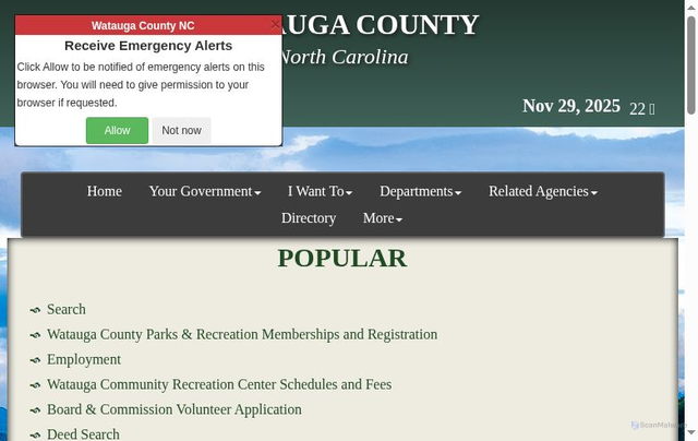 Security scan screenshot of http://www.wataugacounty.gov/