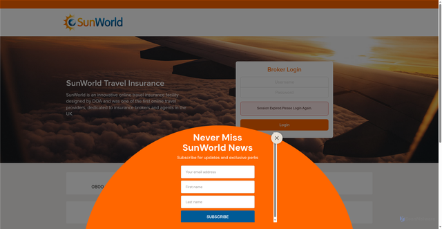 Security scan screenshot of https://sunworldtravel.co.uk