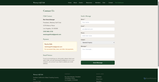 Security scan screenshot of https://westreygolf.com/contact/