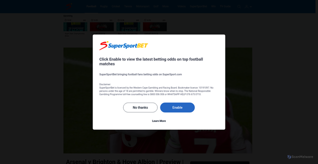 Security scan screenshot of https://beta.supersport.com/football/general/video/7831b837-dac5-4b7a-8fba-ffef71b37eff/arsenal-v-brighton-hove-albion-preview-carabao-cup