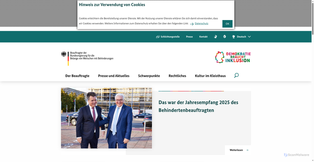Security scan screenshot of https://www.behindertenbeauftragter.de/DE/AS/startseite/startseite-node.html