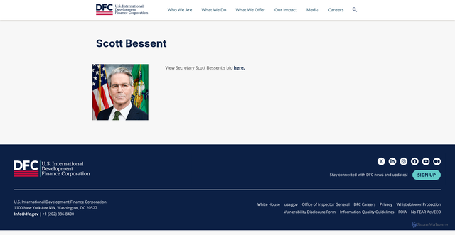 Security scan screenshot of https://www.dfc.gov/who-we-are/scott-bessent