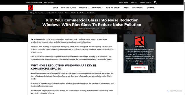 Security scan screenshot of https://www.riotglass.com/noise-reduction-windows/