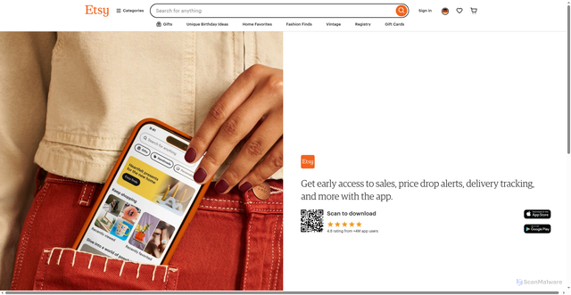 Security scan screenshot of https://etsy.app.link