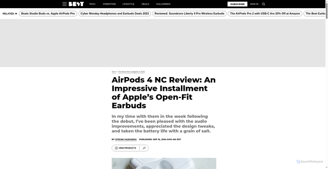 Security scan screenshot of https://www.bestproducts.com/tech/gadgets/a62187678/apple-airpods-4-nc-and-airpods-4-review/
