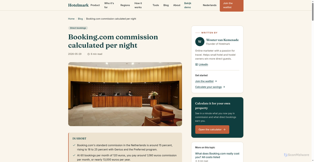 Security scan screenshot of https://hotel-mark.com/blog/booking-com-commissie-uitgerekend