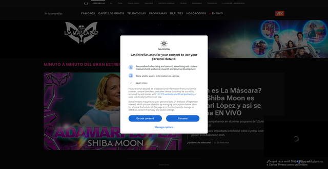 Security scan screenshot of https://www.lasestrellas.tv/reality/quien-es-la-mascara