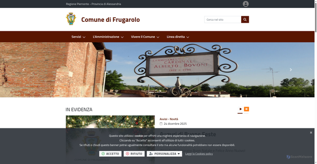 Security scan screenshot of https://www.comune.frugarolo.al.it/it-it/home