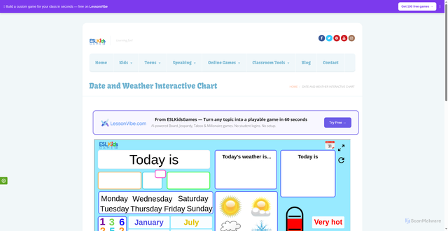 Security scan screenshot of https://www.eslkidsgames.com/date-and-weather-interactive-chart