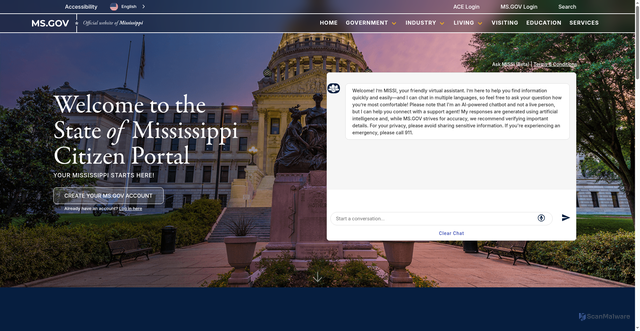Security scan screenshot of https://www.mississippi.gov/