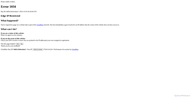 Security scan screenshot of https://lomalinda-ca.gov/