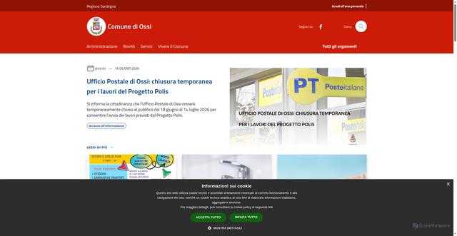 Security scan screenshot of https://www.comune.ossi.ss.it