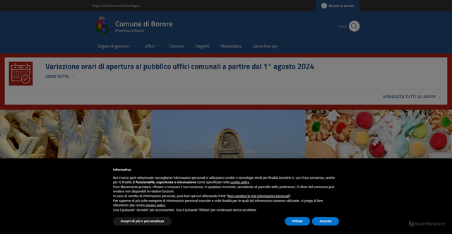 Security scan screenshot of https://www.comune.borore.nu.it/