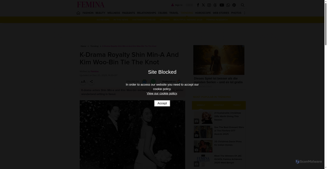 Security scan screenshot of https://www.femina.in/trending/k-drama-royalty-shin-min-a-and-kim-woo-bin-tie-the-knot-288805.html