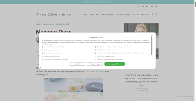 Security scan screenshot of https://dinnersdishesanddesserts.com/mexican-pizza/