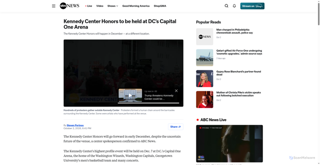 Security scan screenshot of https://latency.ingest.abcnews.com/Politics/kennedy-center-honors-held-dcs-capital-arena/story?id=136953118