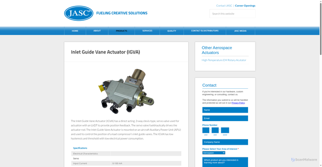 Security scan screenshot of https://jasc-controls.com/inlet-guide-vane-actuator/