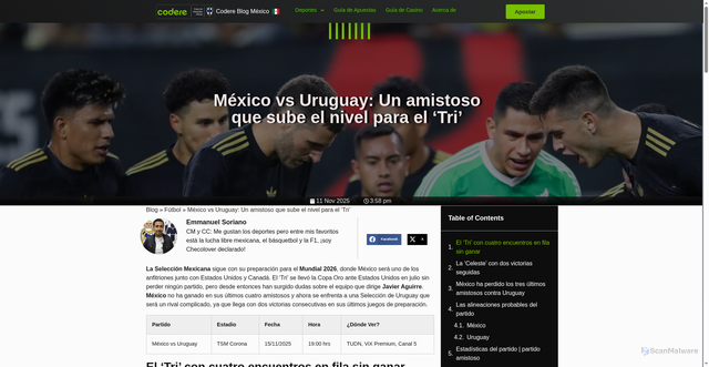Security scan screenshot of https://blog.codere.mx/futbol/mexico-vs-uruguay-un-amistoso-que-sube-el-nivel-para-el-tri/