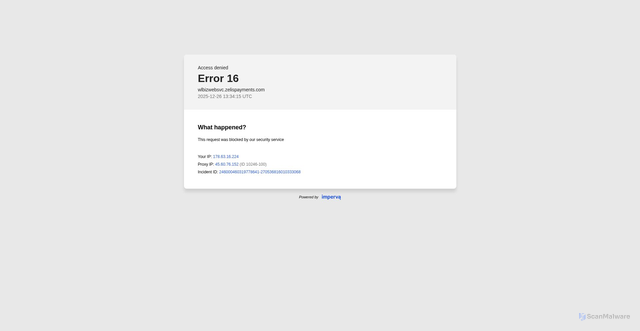 Security scan screenshot of https://wlbizwebsvc.zelispayments.com
