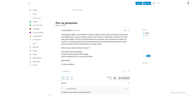 Security scan screenshot of https://forums.crosswalk.com/t/for-us-prisoners/15000?page=2
