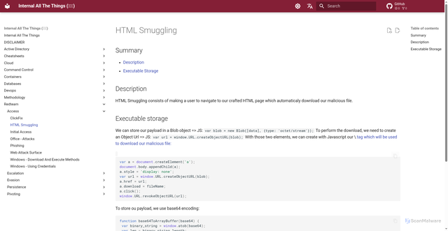 Security scan screenshot of https://internalallthethings.pages.dev/redteam/access/html-smuggling/