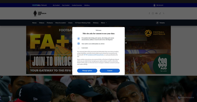 Security scan screenshot of https://australiacup.com.au/news/how-watch-perth-glory-v-melbourne-victory