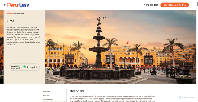 Security scan screenshot of https://www.peruforless.com/travel-guides/lima
