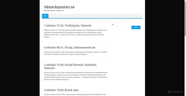 Security scan screenshot of https://vasterasposten.se