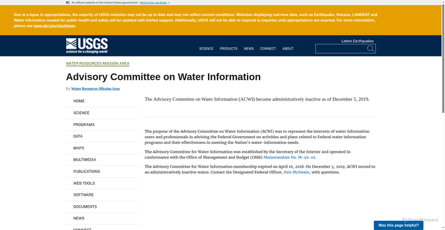 Security scan screenshot of https://www.usgs.gov/mission-areas/water-resources/advisory-committee-water-information