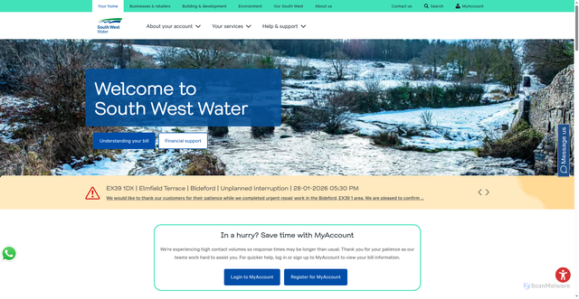 Security scan screenshot of https://www.southwestwater.co.uk