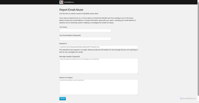 Security scan screenshot of https://mandrillapp.com/contact/abuse?id=31062250.29222482a0ea4803b384018af5cba35f?X-Mandrill-User