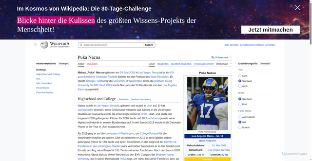 Security scan screenshot of https://de.wikipedia.org/wiki/Puka_Nacua