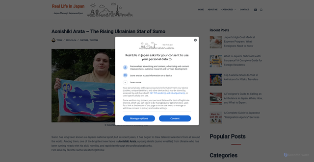 Security scan screenshot of https://reallifejapan.com/aonishiki-arata-the-rising-ukrainian-star-of-sumo/