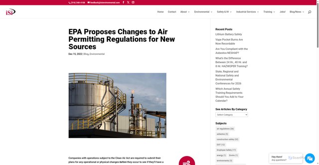 Security scan screenshot of https://isienvironmental.com/epa-air-permitting-changes-blog/