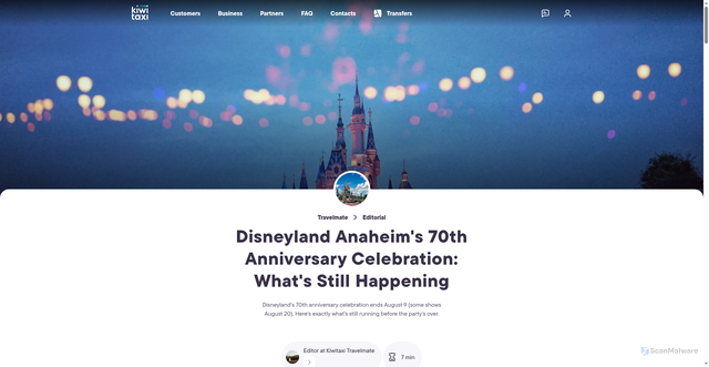 Security scan screenshot of https://kiwitaxi.com/en/guide/editorial/disneyland-anaheim-s-70th-anniversary-celebration-what-s-still-happening