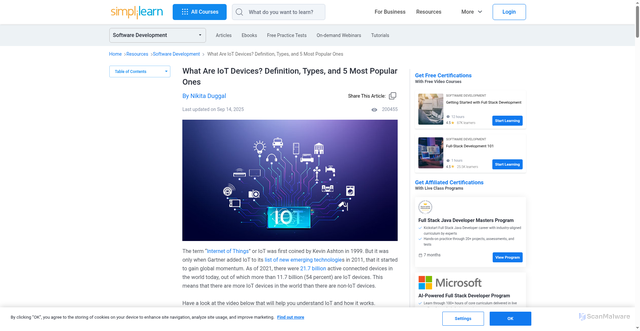 Security scan screenshot of https://www.simplilearn.com/iot-devices-article